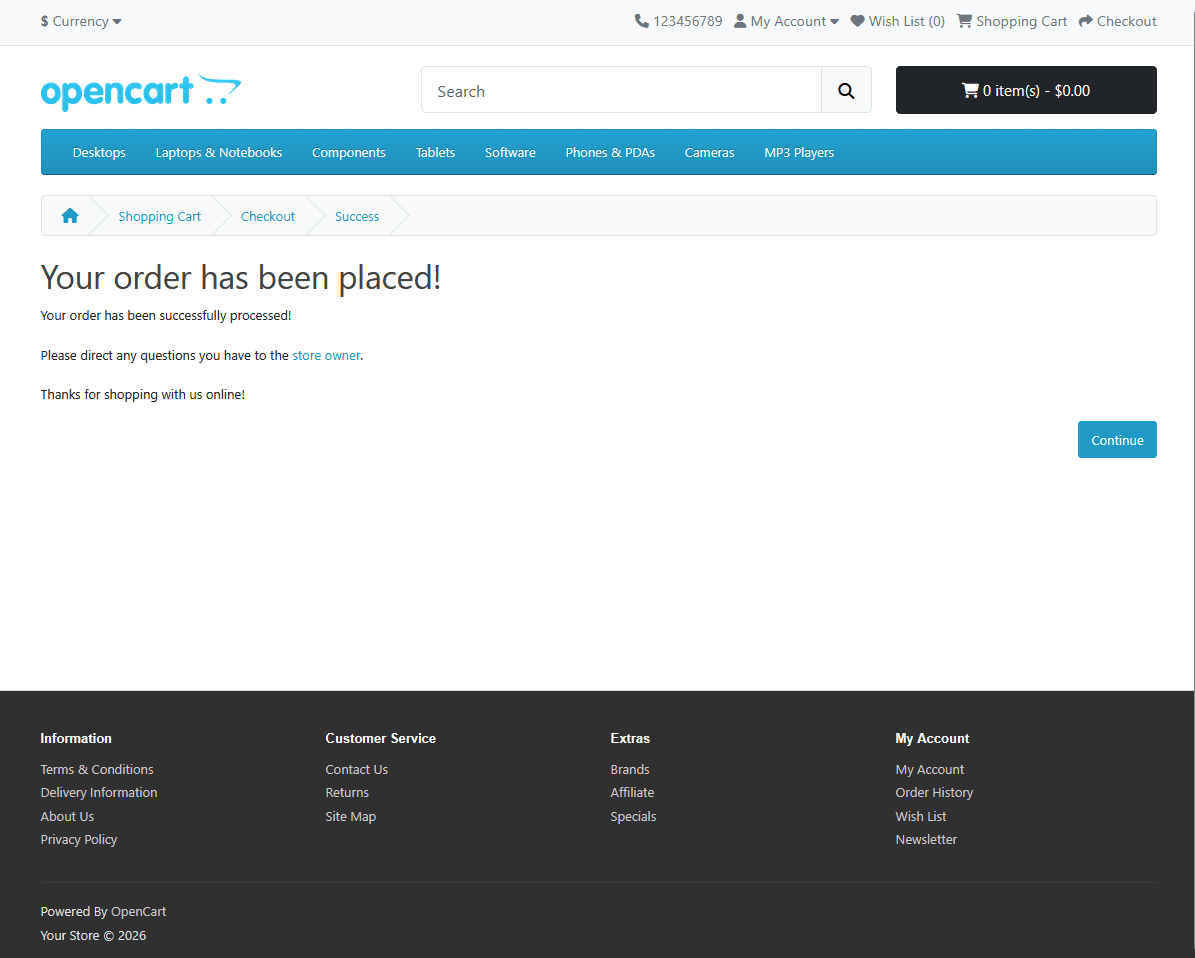 OpenCart checkout after completed payment