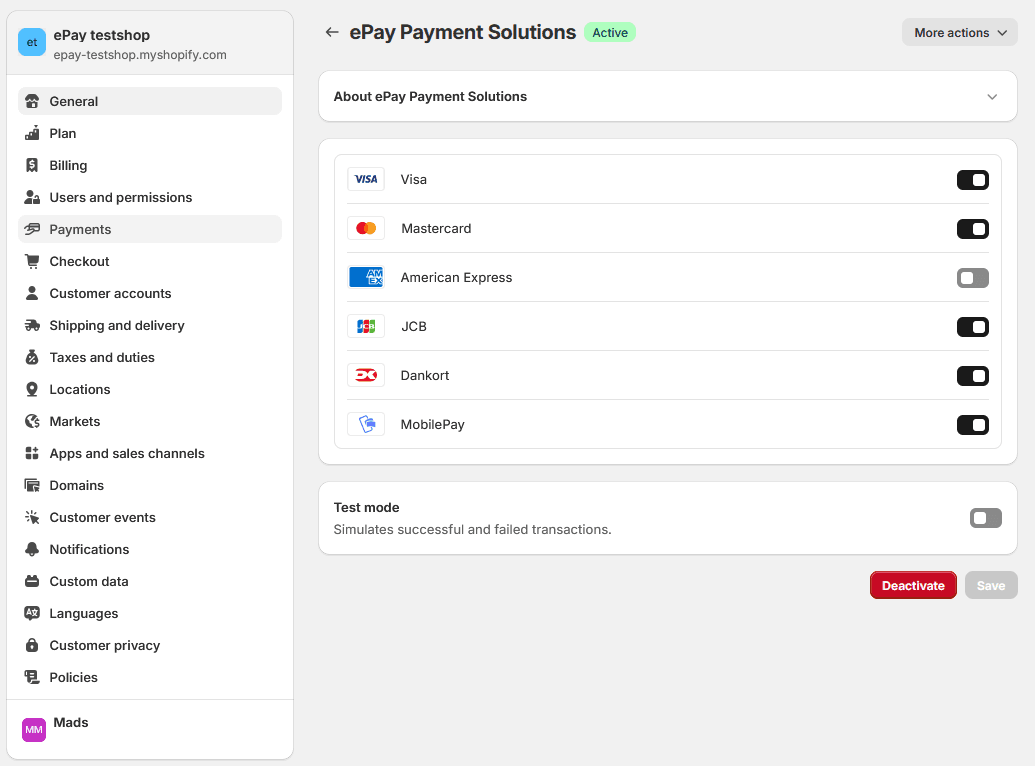 Shopify payment methods