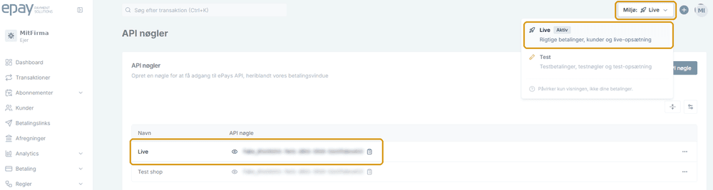 Backoffice for our new platform showing live credentials