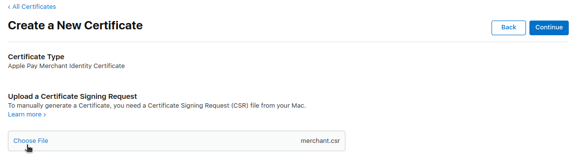 Upload merchant certificate step 2