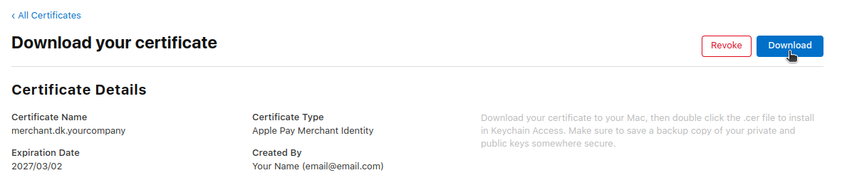 Upload merchant certificate step 3