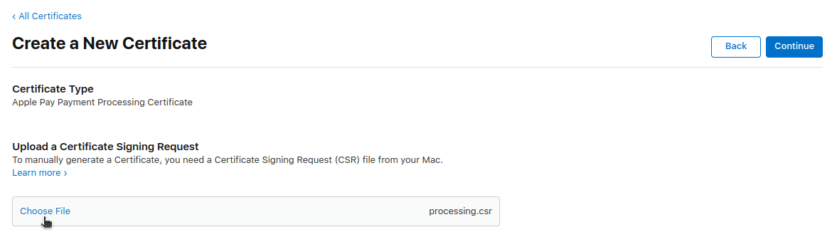 Upload processing certificate step 2
