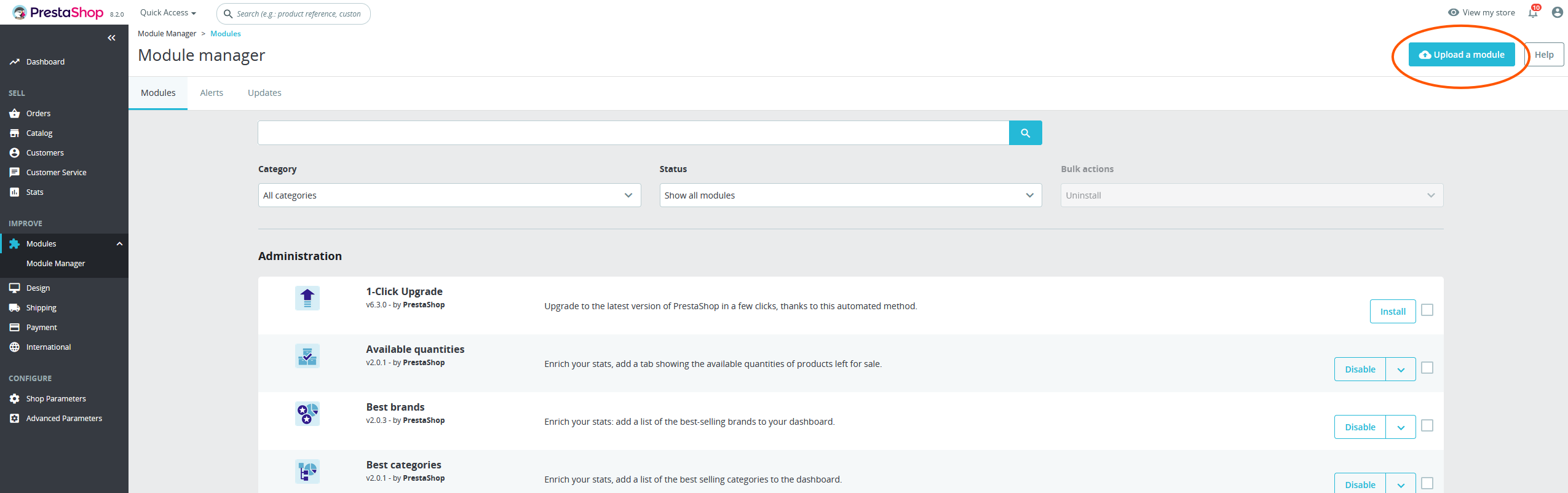 Click on 'Add new module' in the menu Modules